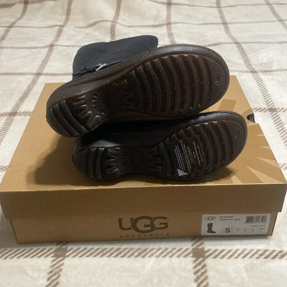 NWOT Black Leather Ugg 100% Wool Size 5 - Picture 5 of 6